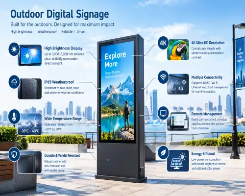 What are the core technical features of outdoor advertising displays?